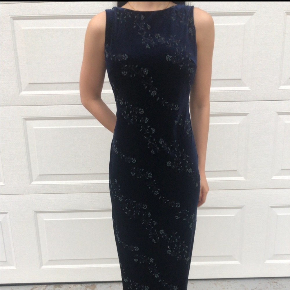 Velvet Beaded navy blue vintage evening gown